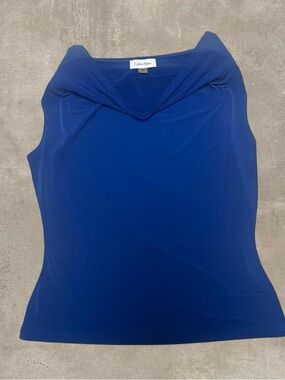 Calvin Klein Blue Sleeveless Draped Neck Top Size Medium